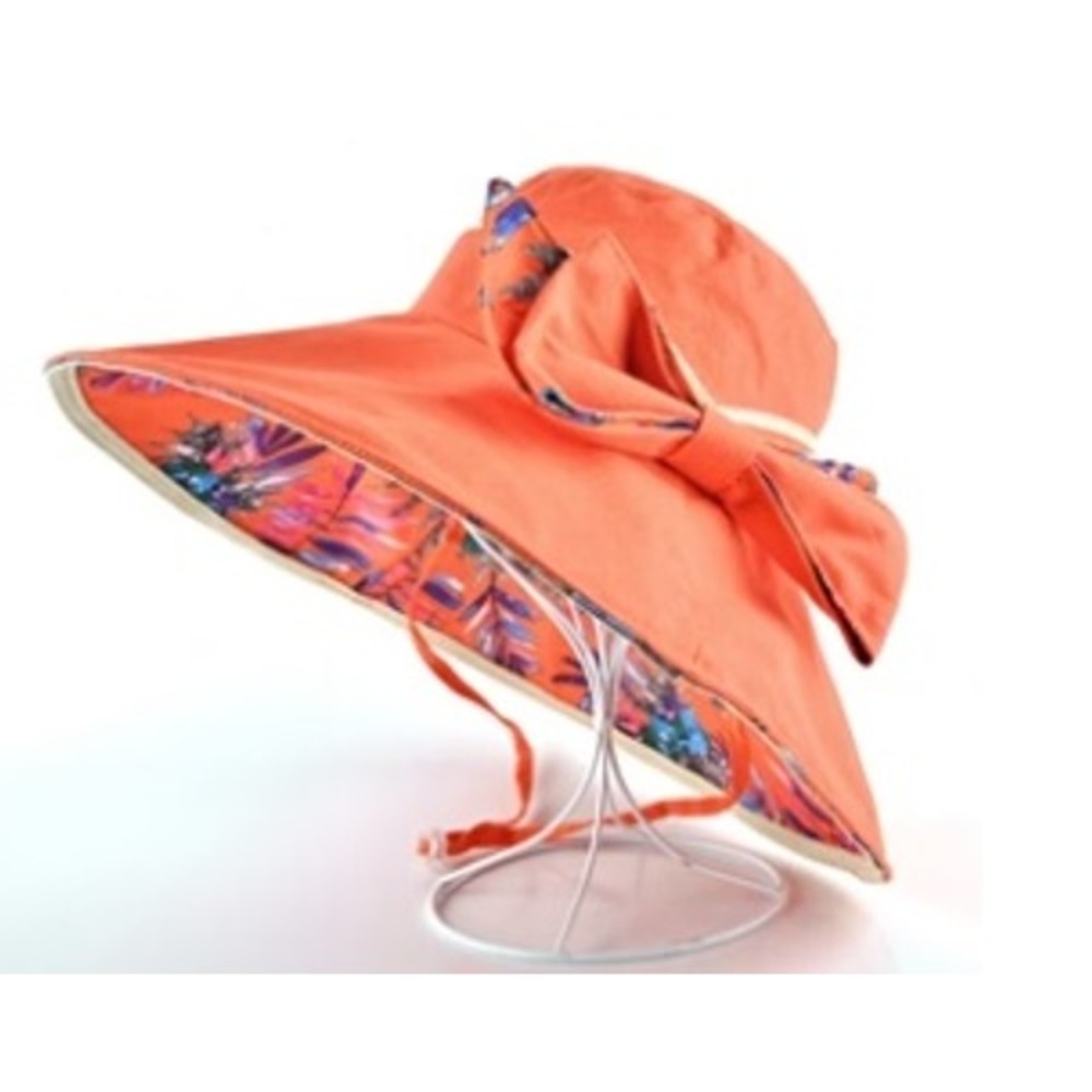 Sun Hat Canvas Wide Wired Brim Adjustable‎ Floral Reversible Bow Tie Beach Hat